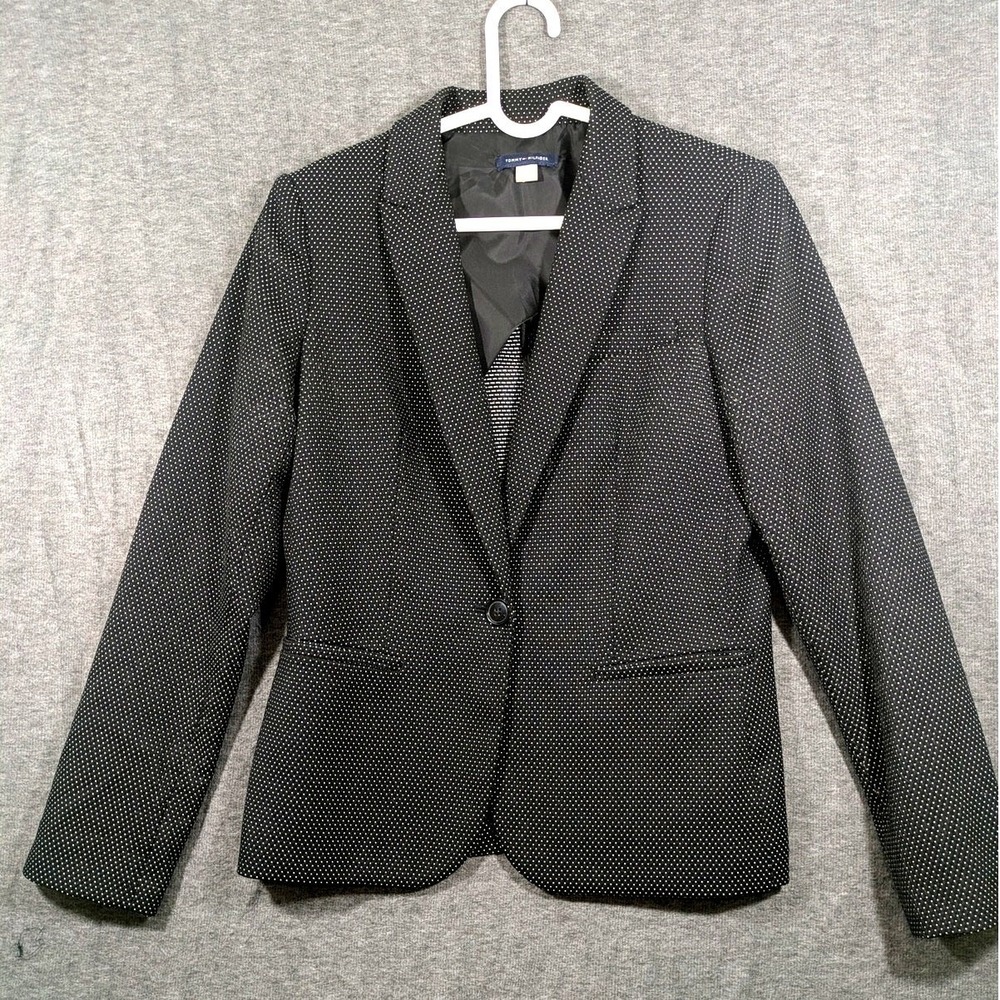 Tommy Hilfiger Womens Black White Micro‎ Polka Dot Single Button Blazer Sz 8